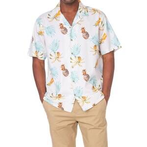 NEW HAWKS BAY printed woven fun pineapple print short sleeve shirt in white